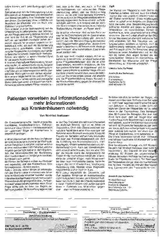Vorschauseite 1: Patienten verweisen auf Informationsdefizit-- mehr Informationen aus Krankenhäusern notwendig