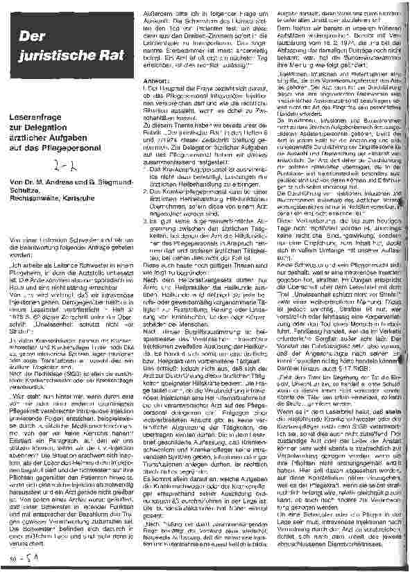 Vorschauseite 1: Leserfrage zur Delegation ärztlicher Aufgaben auf das Pflegepersonal