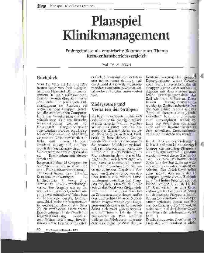Vorschauseite 1: Planspiel Klinikmanagement / Endergebnisse als empirische Befunde zum Thema Krankenhausbetriebsvergleich