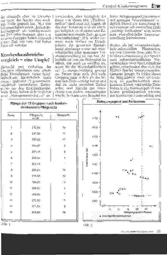 Vorschauseite 2: Planspiel Klinikmanagement / Endergebnisse als empirische Befunde zum Thema Krankenhausbetriebsvergleich