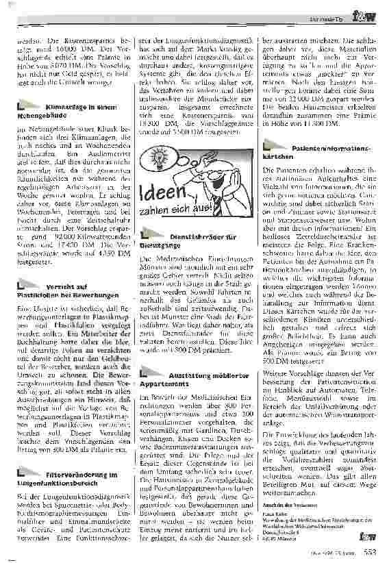 Vorschauseite 2: Betrieblicher Ideenwettbewerb zahlt sich aus Verbesserungsvorschläge sind ein Gewinn für Krankenhäuser und Mitarbeiter