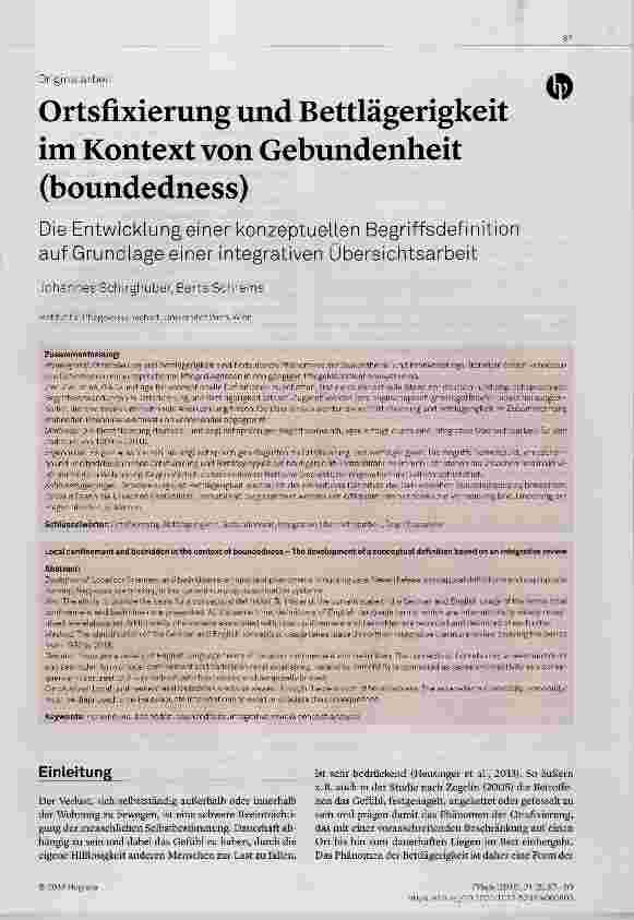 Vorschauseite 1: Ortsfixierung und Bettlägerigkeit im Kontext von Gebundenheit (boundedness)
