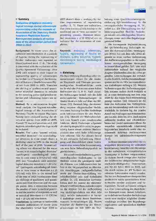 Vorschauseite 2: Evaluation der hygienisch-mikrobiologischen Kontrollen bei der Aufbereitung von Koloskopen am Beispiel der Kassenärztlichen Vereinigung Sachsen Retrospektive Analyse von Routineda…