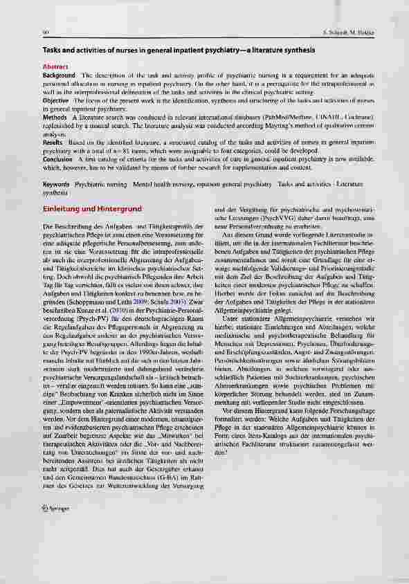 Vorschauseite 2: Aufgaben und Tätigkeiten der Pflege in der stationären Allgemeinpsychiatrie eine Literatursynthese