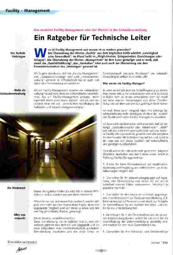 Vorschauseite 1: Ein Ratgeber für Technische Leiter Das moderne Facility-Management oder der Wandel der Gebäudeverwaltung
