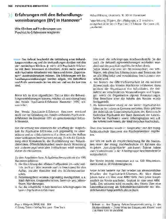 Vorschauseite 1: Erfahrungen mit den Behandlunsvereinbarungen (BV) in Hannover Wie Kliniken auf Forderungen von Psychiatrie-Erfahrenen reagieren