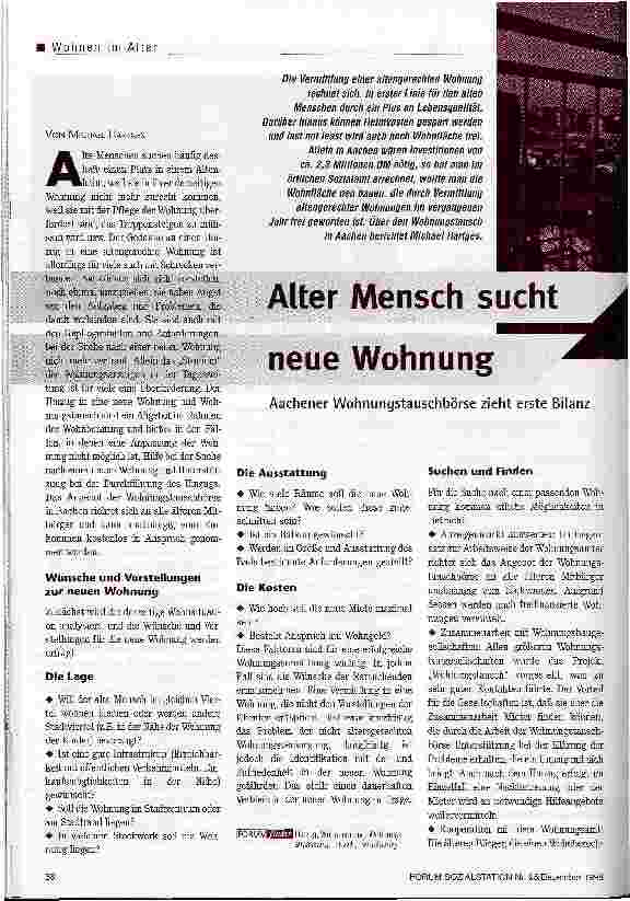 Vorschauseite 1: Alter Mensch sucht neue Wohnung Aachener Wohnungstauschbörse zieht erste Bilanz