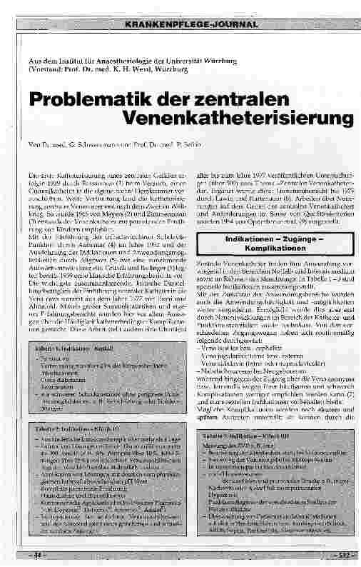 Vorschauseite 1: Problematik der zentralen Venenkatheterisierung