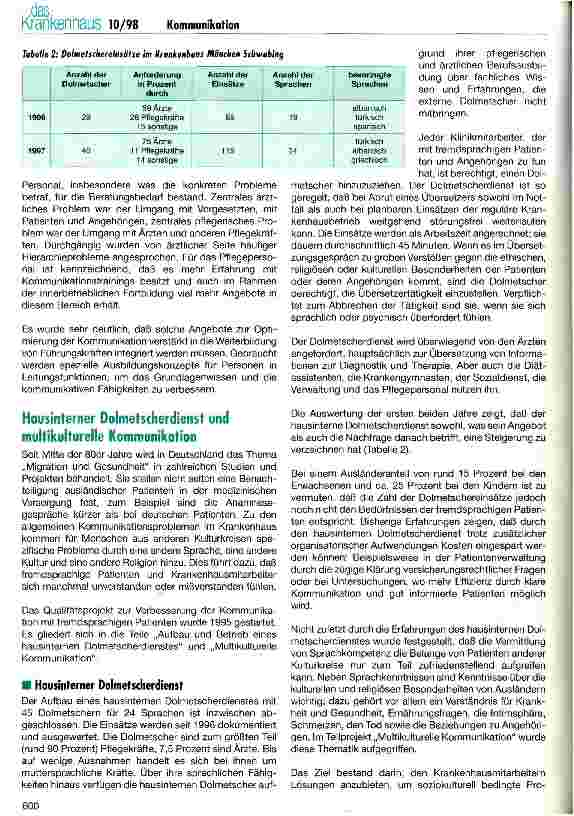 Vorschauseite 4: Kommunikation im Krankenhaus Ergebnisse zweier Projekte am Städtischen Krankenhaus M-Schwabing