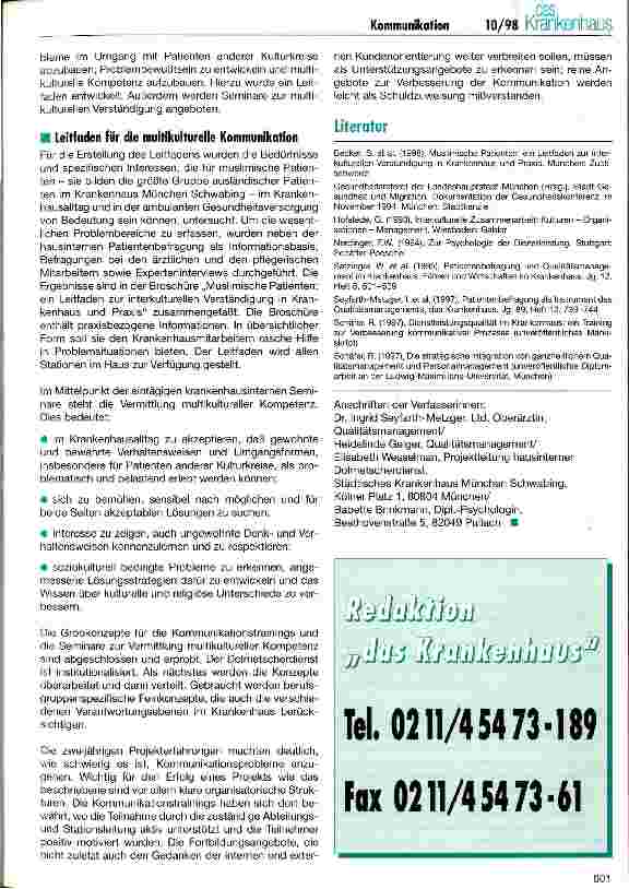 Vorschauseite 5: Kommunikation im Krankenhaus Ergebnisse zweier Projekte am Städtischen Krankenhaus M-Schwabing