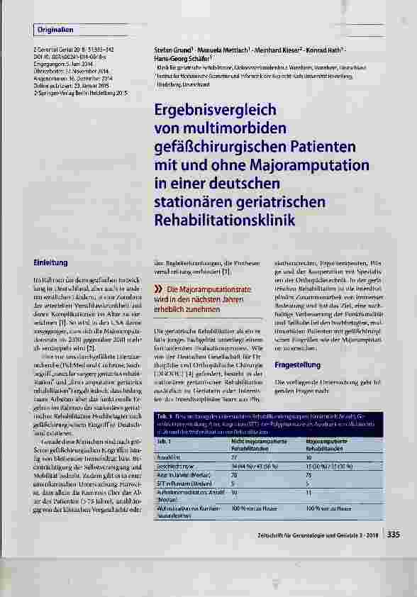 Vorschauseite 1: Ergebnisvergleich von multimorbiden gefäßchirurgischen Patienten mit und ohne Majoramputation in einer deutschen stationären geriatrischen Rehabilitationsklinik