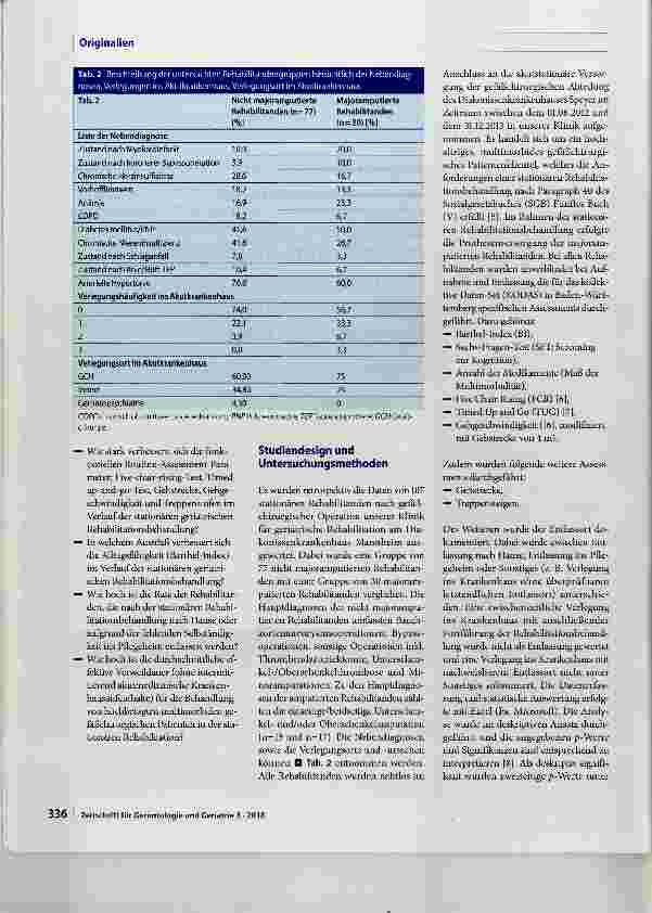 Vorschauseite 2: Ergebnisvergleich von multimorbiden gefäßchirurgischen Patienten mit und ohne Majoramputation in einer deutschen stationären geriatrischen Rehabilitationsklinik