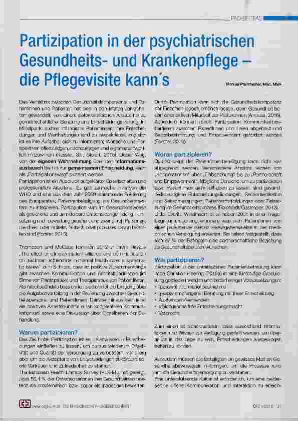 Vorschauseite 1: Partizipation in der psychiatrischen Gesundheitsund Krankenpflege die Pflegevisite kanns