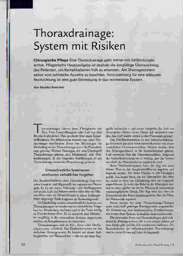 Vorschauseite 1: Thoraxdrainage: System mit Risiken