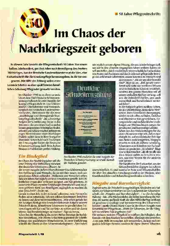 Vorschauseite 1: Im Chaos der Nachkriegszeit geboren 50 Jahre Pflegezeitschrift