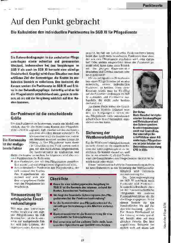 Vorschauseite 1: Auf den Punkt gebracht Die Kalkulation des individuellen Punktwertes im SGB XI für Pflegedienste