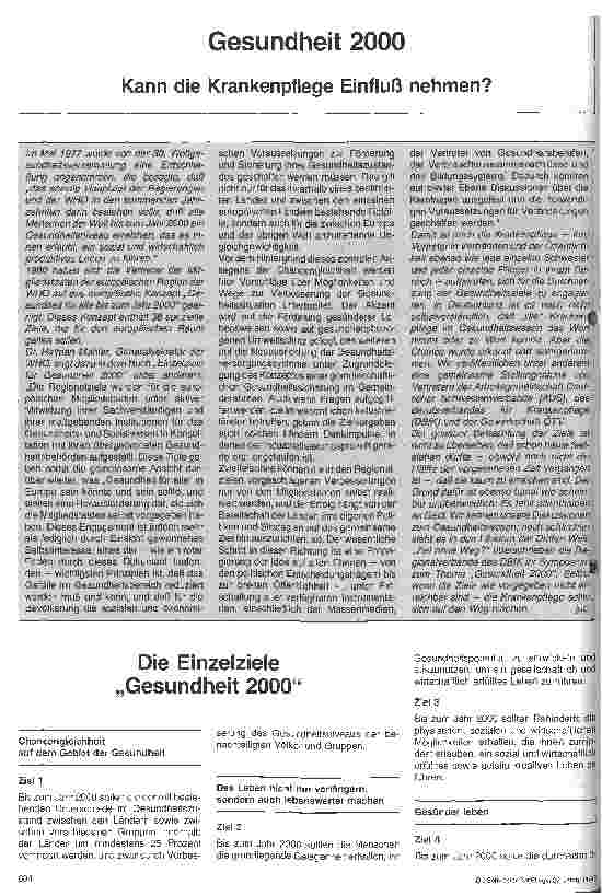 Vorschauseite 1: Gesundheit 2000 Kann die Krankenpflege Einfluß nehmen