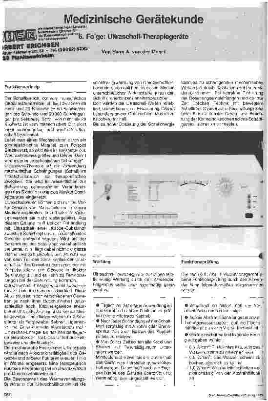 Vorschauseite 1: Medizinische Gerätekunde 6. Folge: Ultraschall-Therapiegeräte