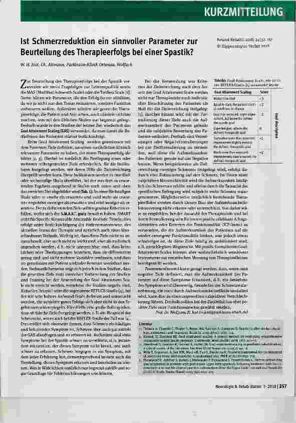 Vorschauseite 1: Ist Schmerzreduktion ein sinnvoller Parameter zur Beurteilung des Therapieerfolgs bei einer Spastik?