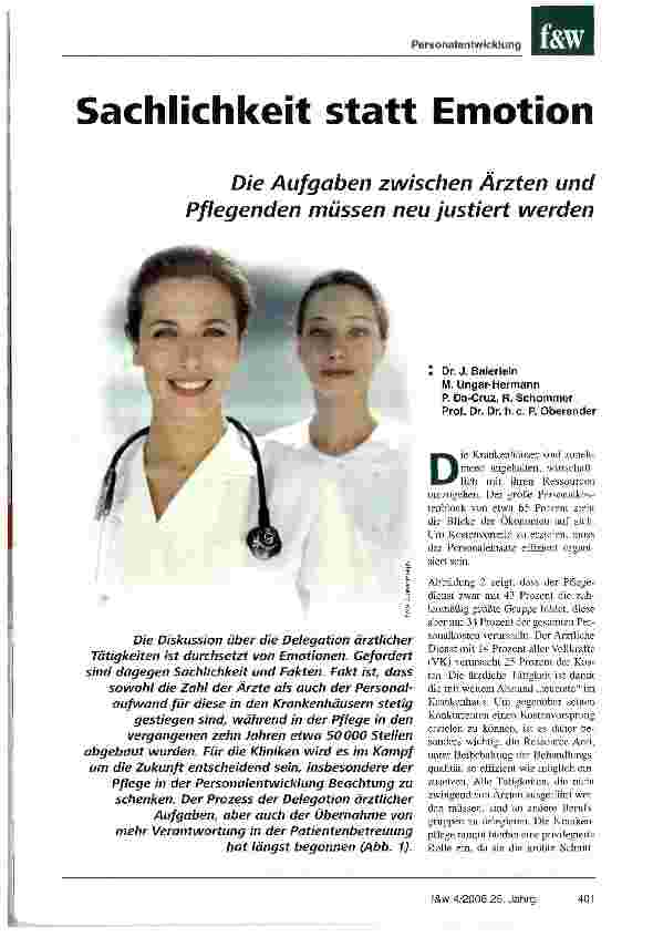 Vorschauseite 1: Sachlichkeit statt Emotion. Die Aufgaben zwischen Ärzten und Pflegenden müssen neu justiert werden