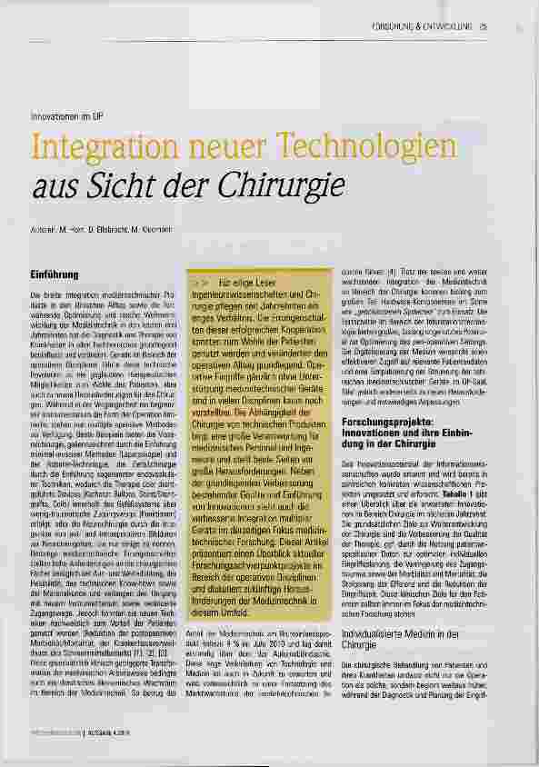 Vorschauseite 1: Integration neuer Technologien aus Sicht der Chirurgie