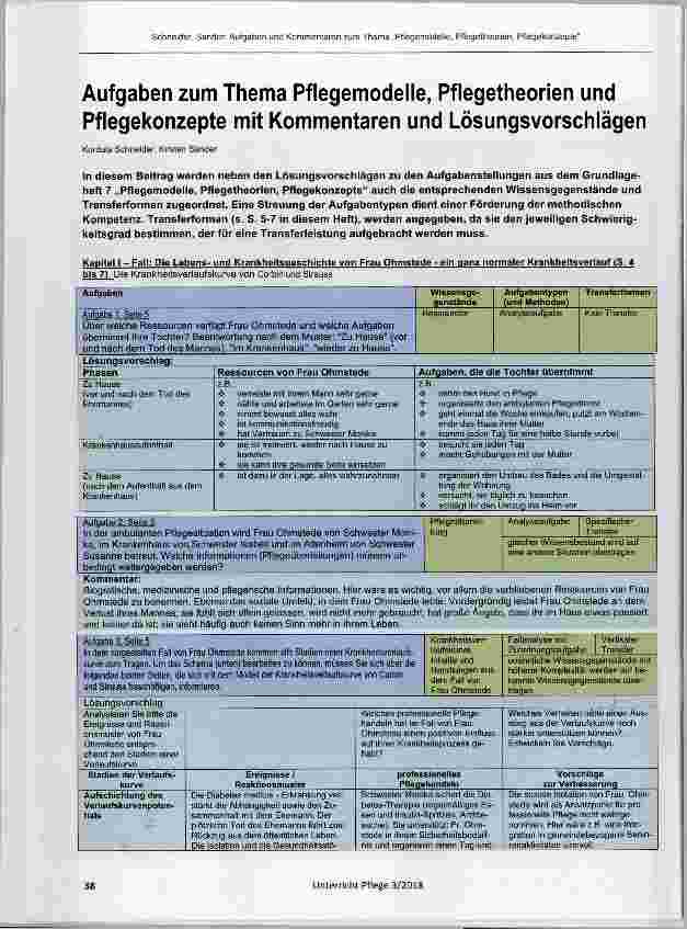 Vorschauseite 1: Aufgaben zum Thema Pflegemodelle, Pflegetheorien und Pflegekonzepte mit Kommentaren und Lösungsvorschlägen