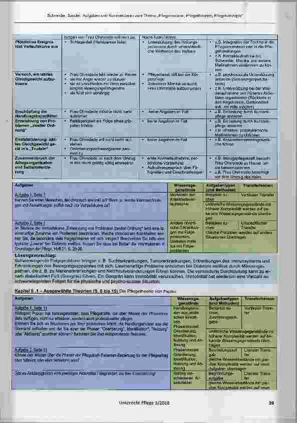 Vorschauseite 2: Aufgaben zum Thema Pflegemodelle, Pflegetheorien und Pflegekonzepte mit Kommentaren und Lösungsvorschlägen