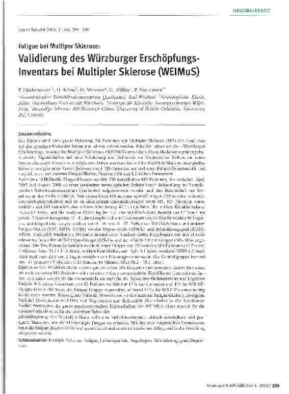 Vorschauseite 1: Validierung des Würzburger Erschöpfungs-Inventars bei Multipler Sklerose (WEIMuS)