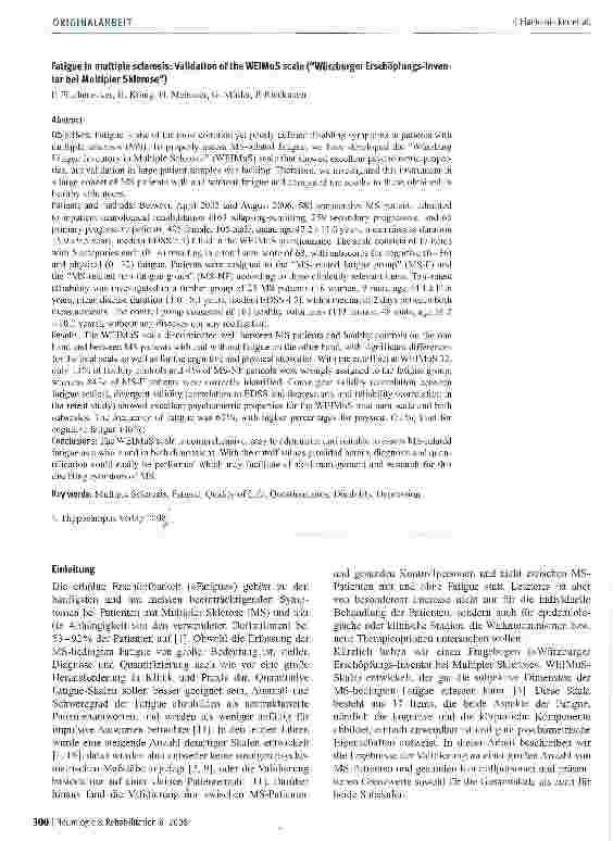 Vorschauseite 2: Validierung des Würzburger Erschöpfungs-Inventars bei Multipler Sklerose (WEIMuS)