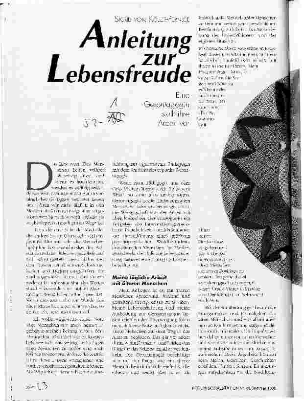 Vorschauseite 1: Anleitung zur Lebensfreude Eine Gerontagogin stellt ihre Arbeit vor