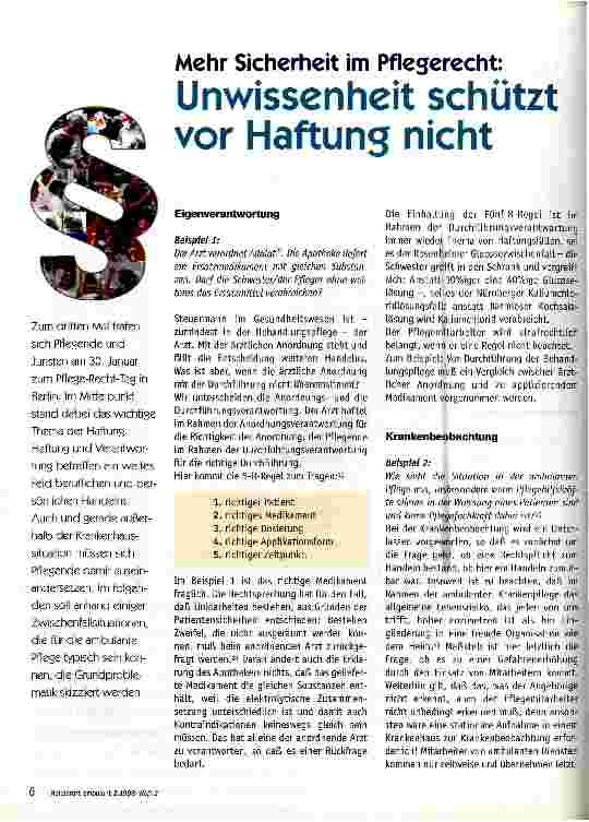 Vorschauseite 1: Mehr Sicherheit im Pflegerecht: Unwissenheit schützt vor Haftung nicht