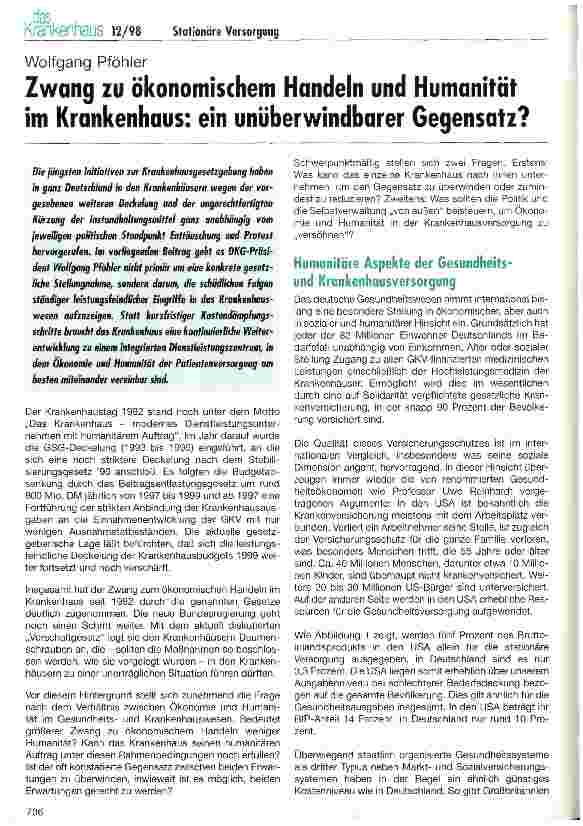 Vorschauseite 1: Zwang zu ökonomischen Handeln und Humanität im Krankenhaus: ein unüberwindbarer Gegensatz ?