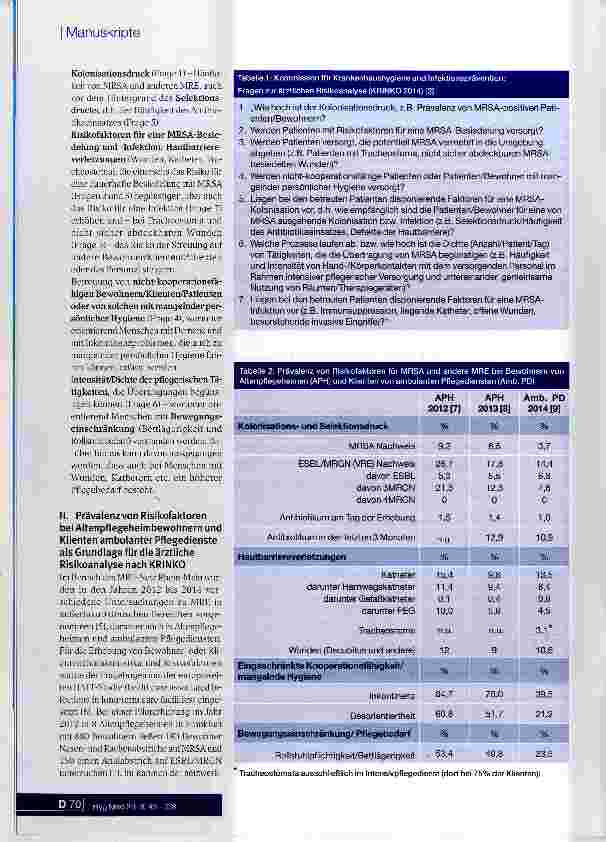 Vorschauseite 3: Menschen mit multiresistenten Erregern (MRSA, ESBL7MRGN) im Altenpflegeheim und in der ambulanten Pflege Zur Frage der ärztlichen Risikoanalyse nach KRINKO, 2014