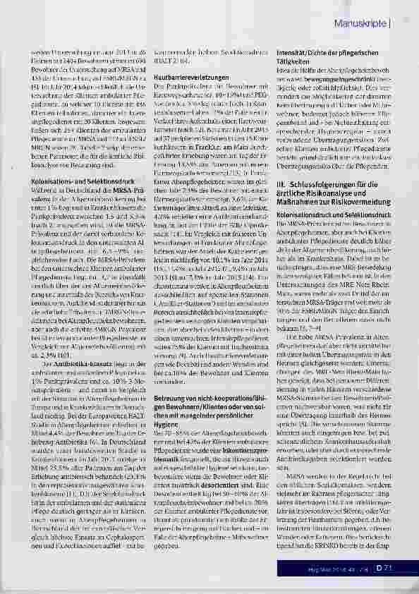 Vorschauseite 4: Menschen mit multiresistenten Erregern (MRSA, ESBL7MRGN) im Altenpflegeheim und in der ambulanten Pflege Zur Frage der ärztlichen Risikoanalyse nach KRINKO, 2014
