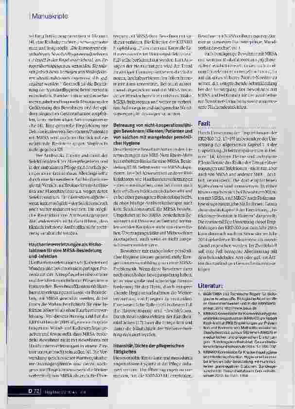 Vorschauseite 5: Menschen mit multiresistenten Erregern (MRSA, ESBL7MRGN) im Altenpflegeheim und in der ambulanten Pflege Zur Frage der ärztlichen Risikoanalyse nach KRINKO, 2014