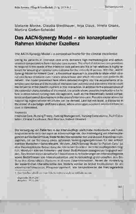 Vorschauseite 1: Das AACN-Synergy Model ein konzeptueller Rahmen klinischer Exzellenz