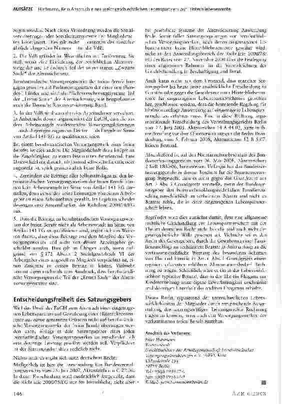Vorschauseite 2: Kein Anspruch eines gleichgeschlechtlichen Lebenspartners auf Hinterbliebenenrente gegenüber einem berufsständischen Versorgungswerk eines verkammerten freien Berufes aufgrund des…