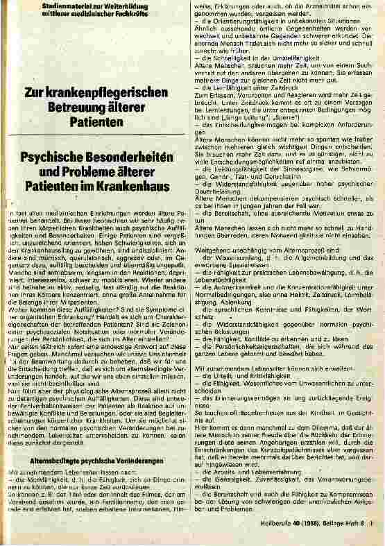 Vorschauseite 1: Zur krankenpflegerischen Betreuung älterer Patienten Psychische Besonderheiten u. Probleme älterer Patienten im Krankenhaus