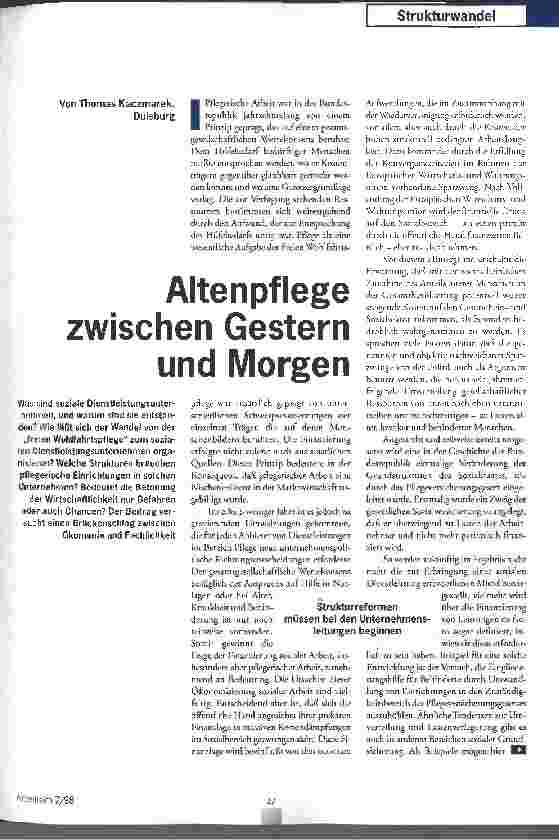 Vorschauseite 1: Altenpflege zwischen Gestern und Morgen