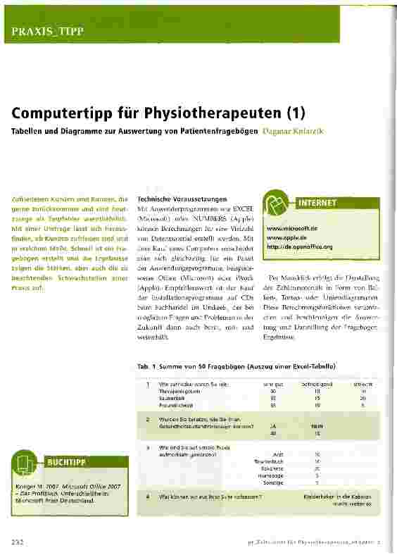 Vorschauseite 1: Computertipp für Physiotherapeuten