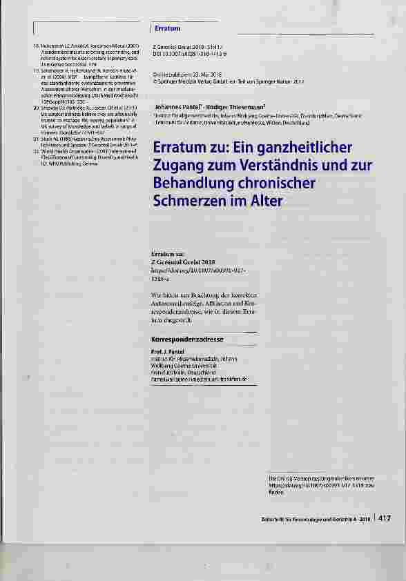 Vorschauseite 1: Erratum zu: Ein ganzheitlicher Zugang zum Verständnis und zur Behandlung chronischer Schmerzen im Alter