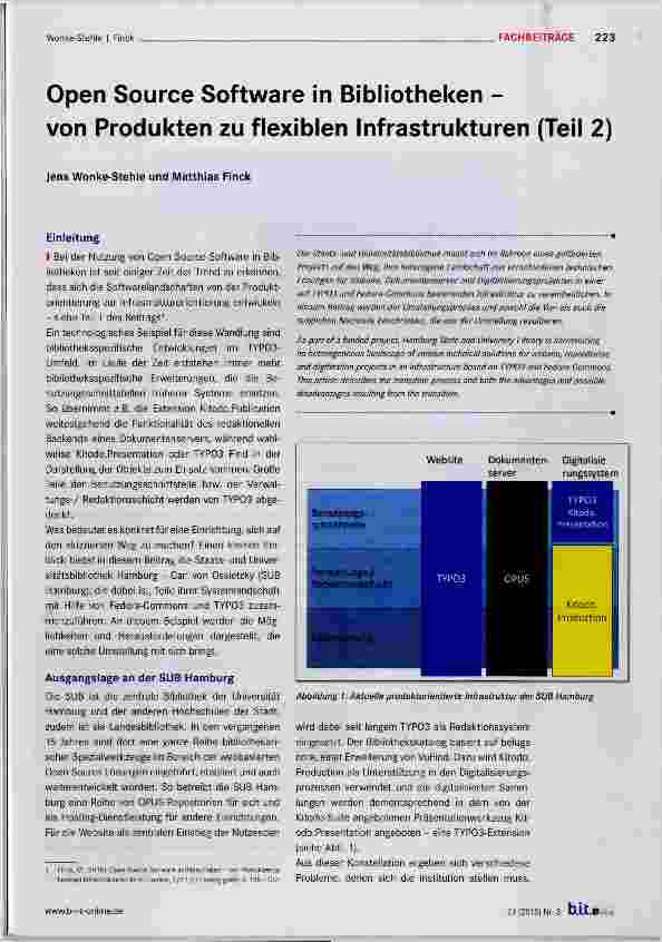 Vorschauseite 1: Open Source Software in Bibliotheken von Produkten zu flexiblen Infrastrukturen (Teil 2)