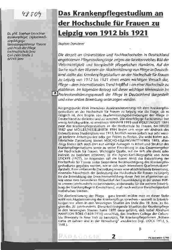 Vorschauseite 1: Das Krankenpflegestudium an der Hochschule für Frauen zu Leipzig von 1912 bis 1921