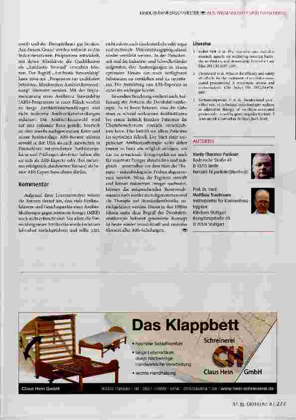 Vorschauseite 4: Multiresistente Erreger und Antibiotic Stewardship: Wo stehen wir und wo besteht noch Forschungsbedarf?