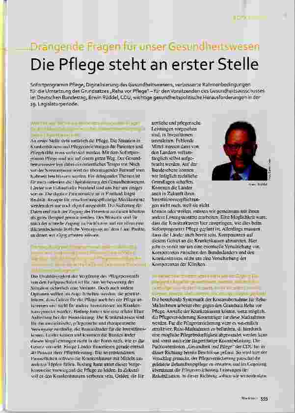 Vorschauseite 1: Drängende Fragen für unser Gesundheitswesen Die Pflege steht an erster Stelle