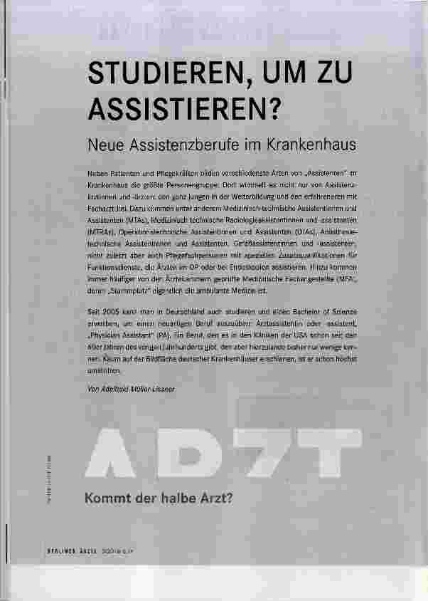 Vorschauseite 1: STUDIEREN, UM ZU ASSISTIEREN?