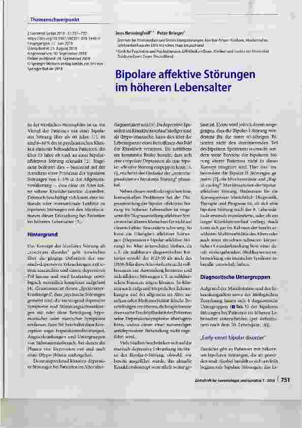 Vorschauseite 1: Bipolare affektive Störungen im höheren Lebensalter