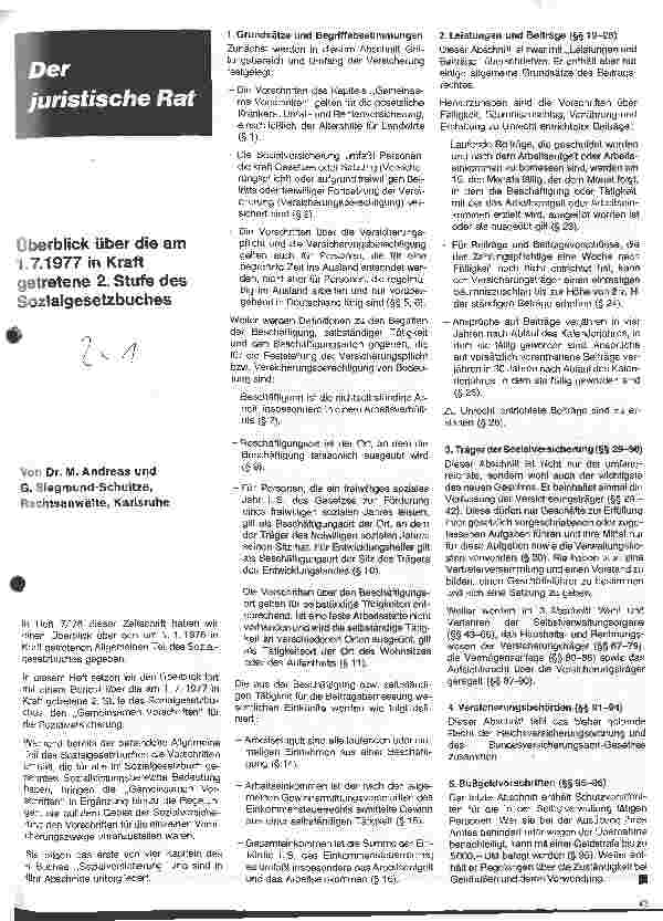 Vorschauseite 1: Überblick über die am 1.7.1977 in Kraft getretende 2. Stufe des Sozialgesetzbuches
