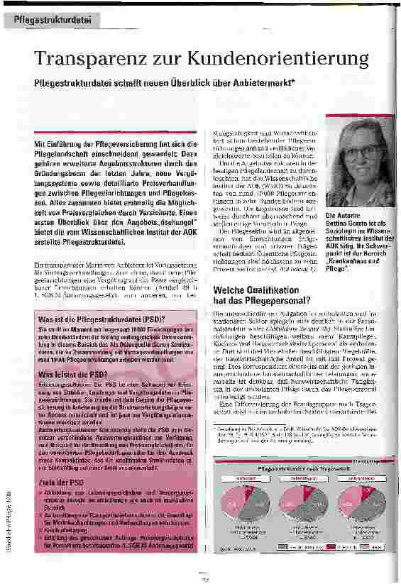 Vorschauseite 1: Transparenz zur Kundenorientierung Pflegestrukturdatei schafft neuen Überblick über Anbietermarkt