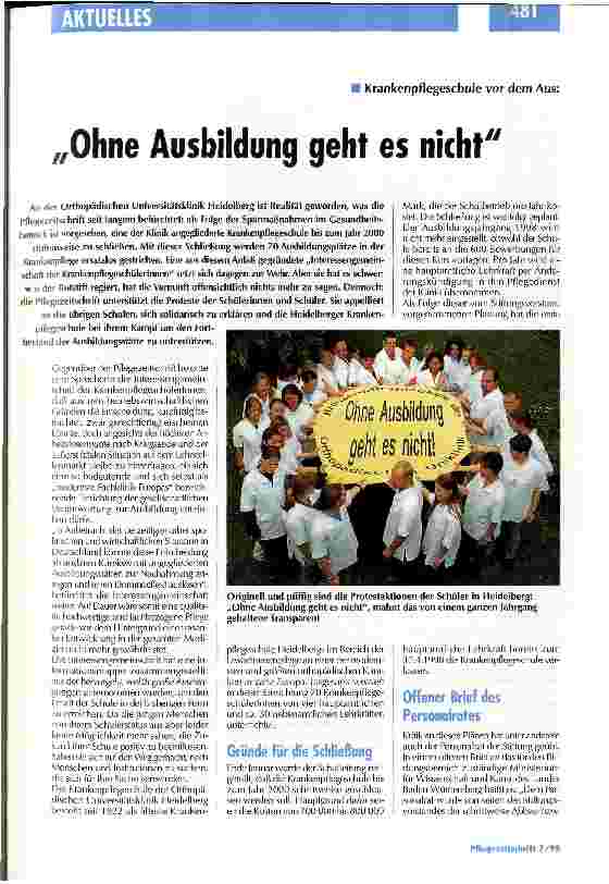 Vorschauseite 1: Krankenpflegeschule vor dem Aus: Ohne Ausbildung geht es nicht!